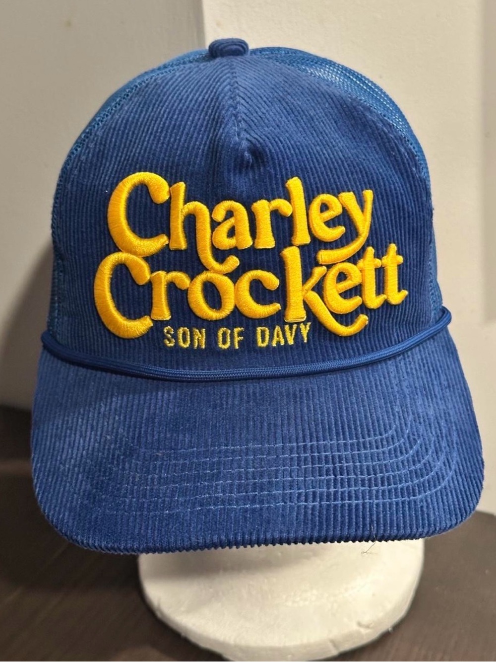Charley Crockett corduroy tracker snapback hat.